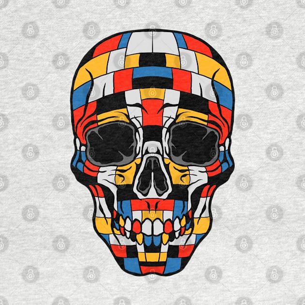 Skull In Piet Mondrian Art Composition with Red Blue and Yellow by Stayhoom